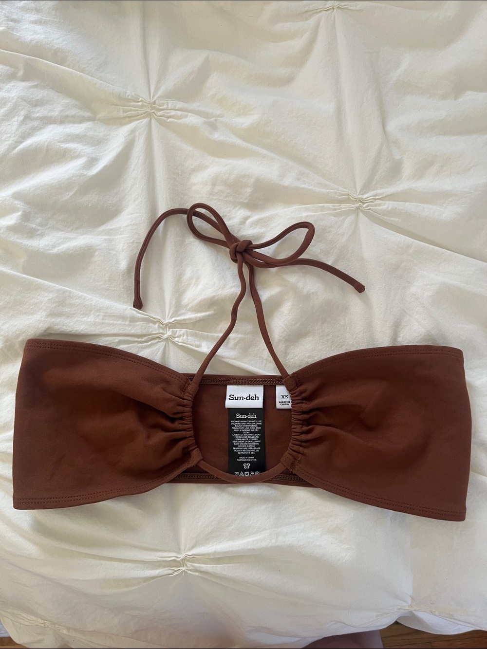 Brown Bandeau Halter Crop Top Beach Pool Resort Summer Vacation Wear XS